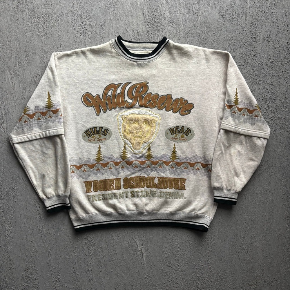 Vintage  President Stone Bear Graphic Sweatshirt Mens Large Grey 90s